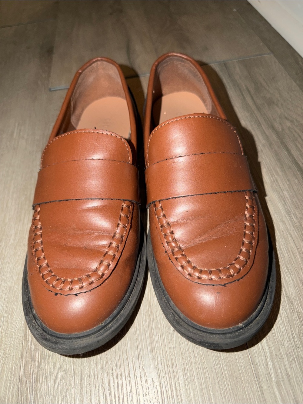 Old Navy Tan-Brown Leather Penny Loafers